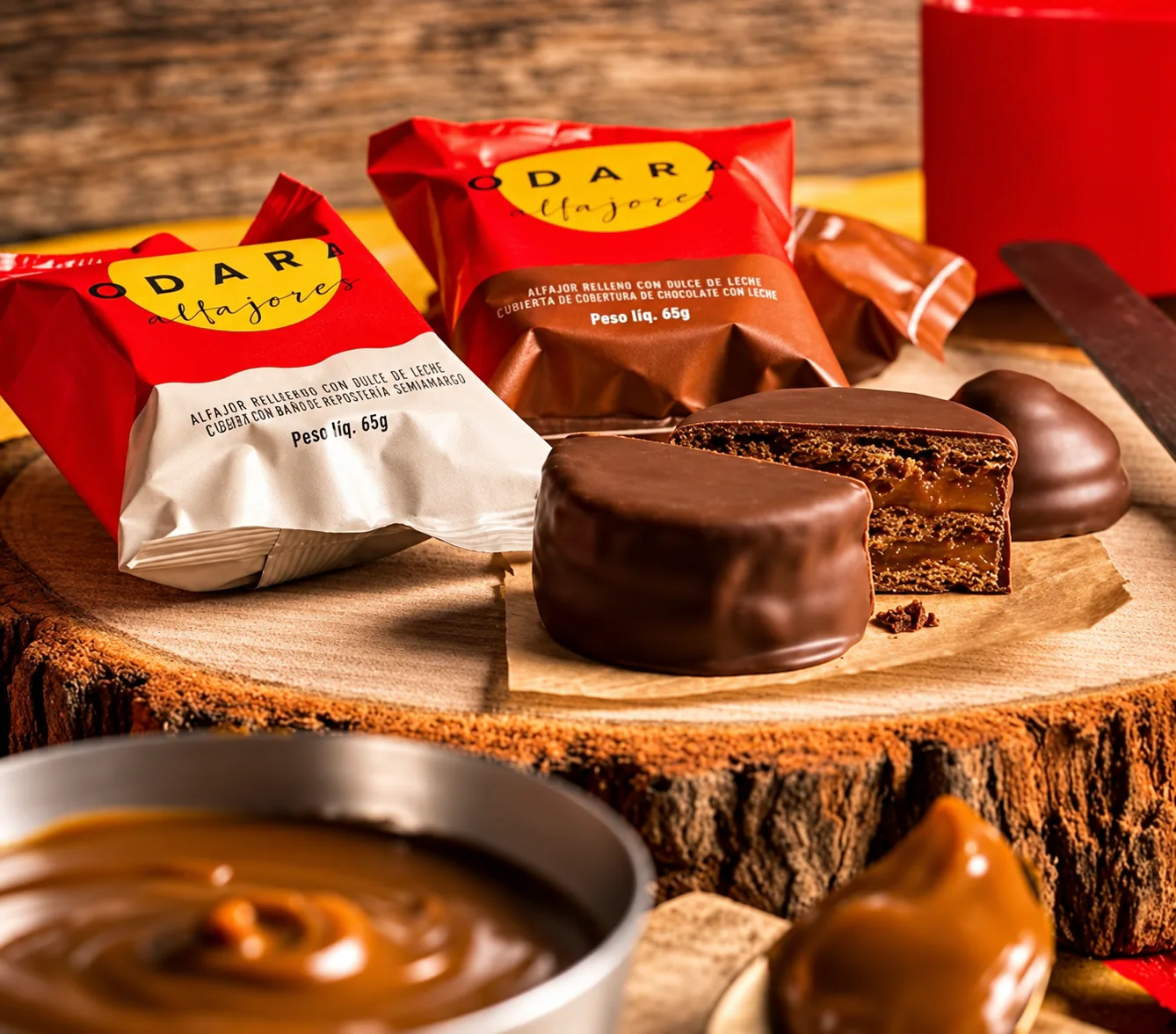 Alfajores de doce de leite cobertos de chocolate